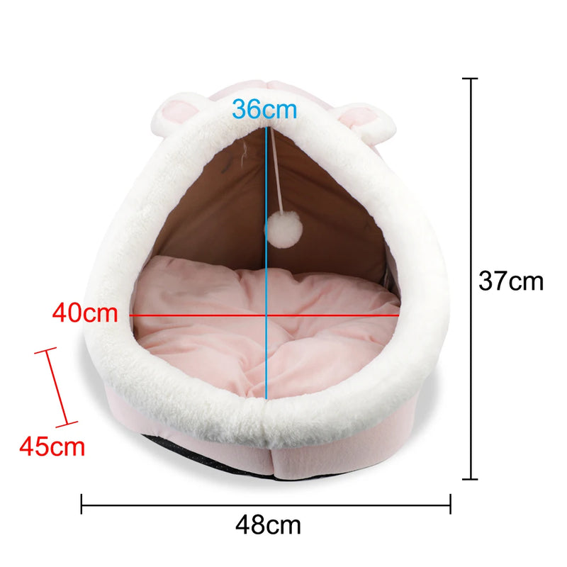 Foldable Cute Cat House Tent Kitten Lounger Cushion Cozy Washable Soft Nest Kennel Winter Warm Pet Bed