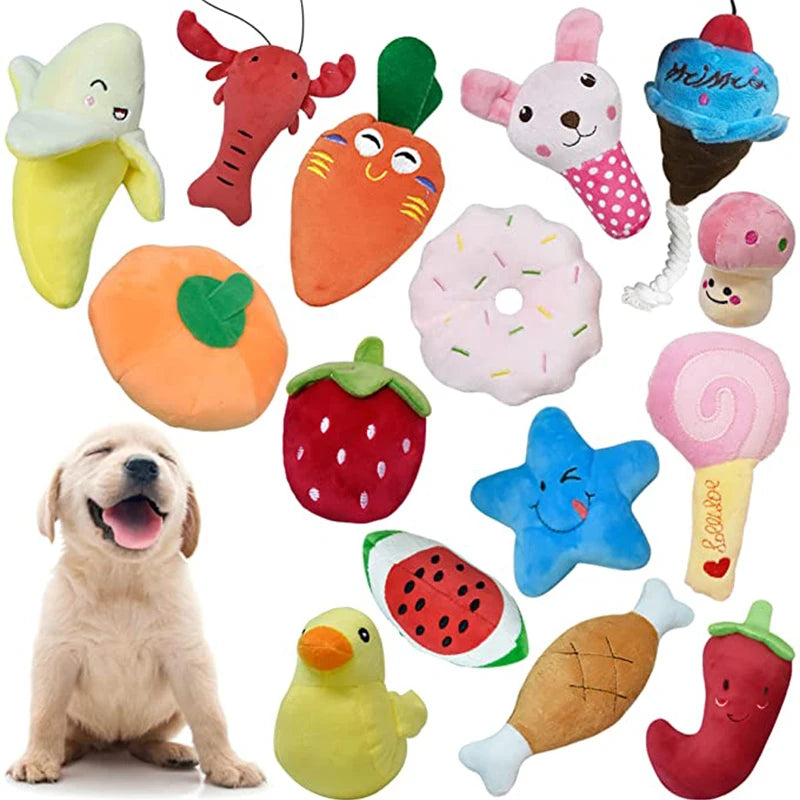 Dog Plush Squeaks Toys Interactive Chew Toy Puppy Cat Chihuahua Cartoon Bite-Resistant Cleaning Toy Accesorios Para Perros