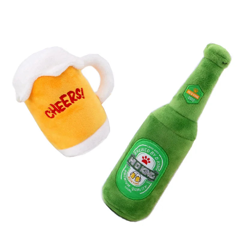 Simulation Plush Stuffed Pet Dog Toy Beer Glass Beer Bottle BB Barking Sounding Pet Toy Dog Accessories Interactive Dog Toys