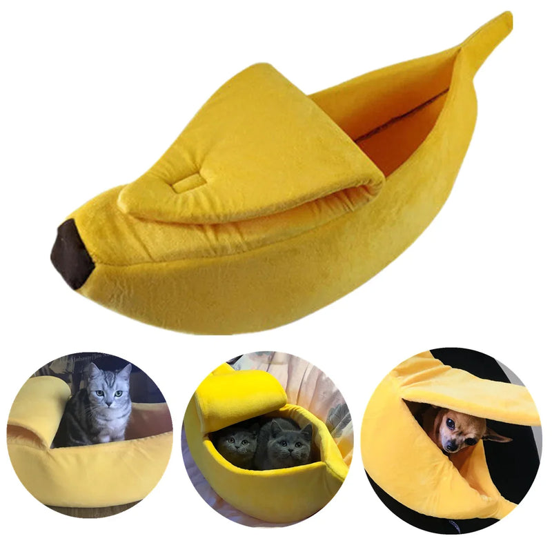 Dog Cushion Cat Supplies Funny Banana Shape Cat Bed House Cute Cozy Cat Mat Soft Fluffy Warm Durable Portable Pet Basket Kennel