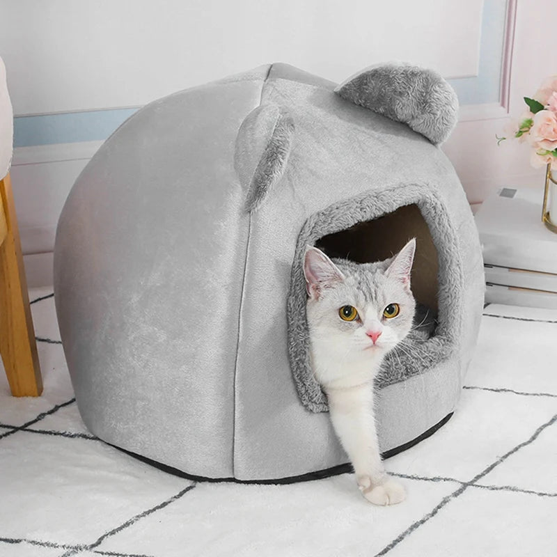 1 PCS Warm Dog Kennel In Winter Pet Winter Sleeping Bed Cartoon Cute Kennel Gray