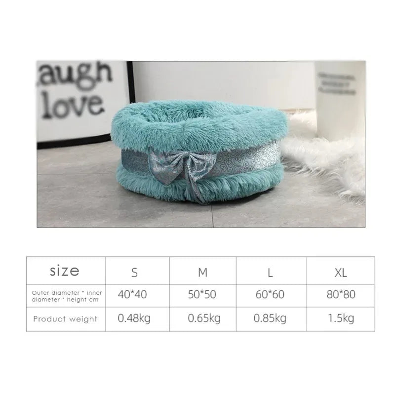 Cute Bow Lace Dog Bed Small Winter Warm Pet Mat Puppy Kennel Fluffy Round House Dog Cat Sleeping Bed Pet Furnitures Supplies