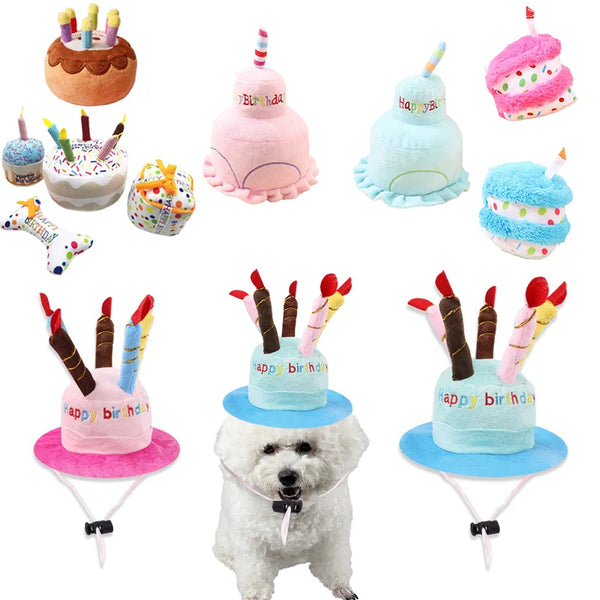 Pet Dog Plush Birthday Toy Puppy Cake Squeaky Toys Playing Interactive Bite Resistant Chew Toy Stuffed Birth Hat Pet Supplies