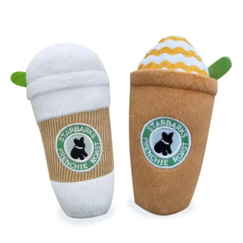 Plush Interactive Dog Toys Pet Squeaky Toys Coffee Cup Design Products Pet Chewing Cleaning Tools Plush Play Dog Accessories