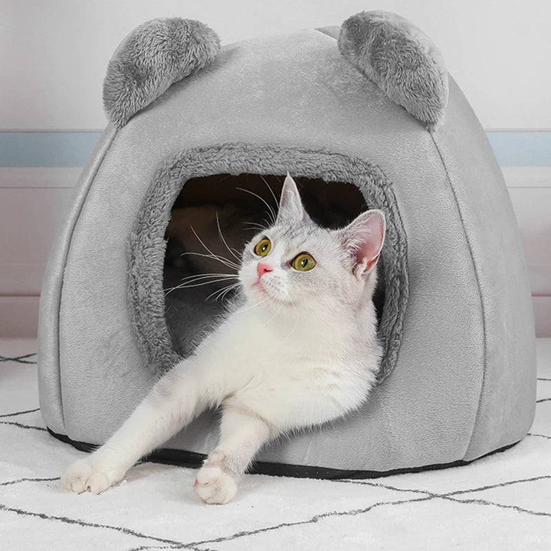 1 PCS Warm Dog Kennel In Winter Pet Winter Sleeping Bed Cartoon Cute Kennel Gray