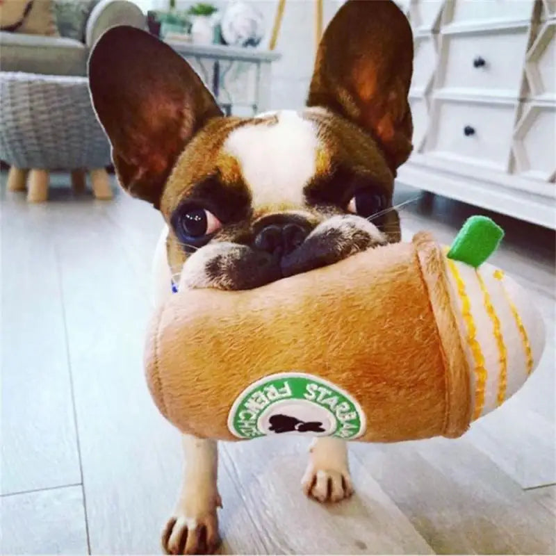 Plush Interactive Dog Toys Pet Squeaky Toys Coffee Cup Design Products Pet Chewing Cleaning Tools Plush Play Dog Accessories