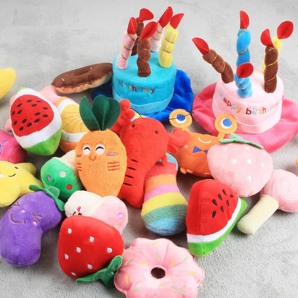 Pet Toys Plush Squeaky Toy Bite-Resistant Clean Dog Chew Puppy Training Toy Soft Banana Bone Vegetable Fruit Pet Supplies DC05