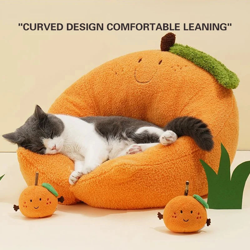 Cute Persimmon Cat Bed Winter Warm Pet Sleeping Bed Sofa Home Living Room Cat Kennel Dog Kennel Pet Warmer Toys Pet Supplies