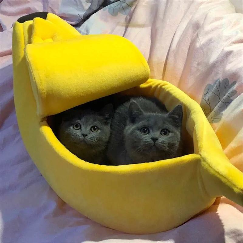 Dog Cushion Cat Supplies Funny Banana Shape Cat Bed House Cute Cozy Cat Mat Soft Fluffy Warm Durable Portable Pet Basket Kennel