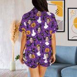 Halloween Custom Face Pajama Set Personalized Photo Women's V-Neck Short Loungewear Sleepwear