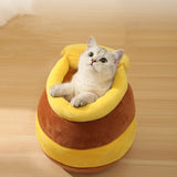 Honey Pot Pet Cat Bed Kitten Cave Thicken Cushion Soft Plush Kennel Cute And Comfortable Pet House Multifunctional Soft Pet Bed