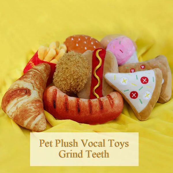 Plush Dog Toys Squeaky Dogs Accessories Pet Perros Toy Soft Squeeze Sound Teeth Chew Bite Resistant Ice Cream Fries Humburger