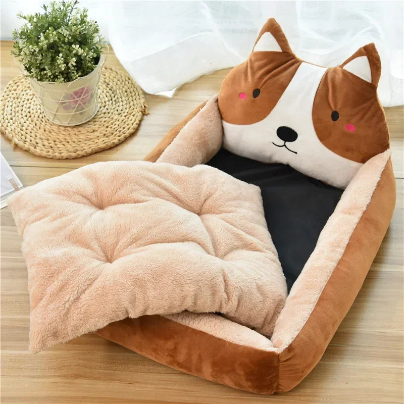 Cute Chai Dog Shaped Dog Beds Soft Pet Sofa Winter Warm Cats Sleeping Mat Plush Cushion Puppy Kitten Sofa Kennel Pet Supplies