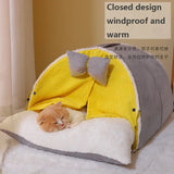 Luxurious Semi-Enclosed Cat Kennel Bed Teepee Tent Kennel Mattress Cute Decorative PP Cotton Filling Warm Breathable All Seasons