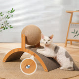 Wooden Cat Scratcher Sisal Cat Scratching Ball 2 In 1 Wear-Resistant Grinding Paw Toy Scratch Board Solid Wood Scraper for Cats