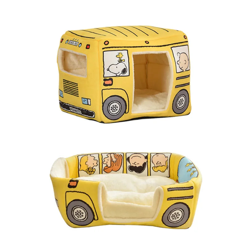 Peanuts Cat Nest Kennel Cartoon Pet Waterloo Charlie Snoopy Bus Pet Sleeping Pad Cat Nest Cute Small Dog Kennel Gift Foldable