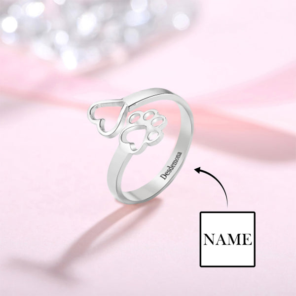 [Free Shipping Discount]Custom Name Cat Claw Ring With Black Leather Jewelry Box Personalized Gift for Cat Lover