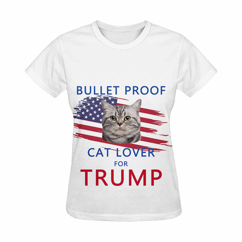 【Made In USA】Custom Pet Cat Face  USA Election Trump T-Shirt Personalized Election Tee for Pet Lovers