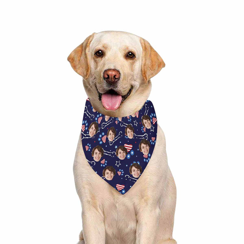 Custom Face Women's Short Set Pajama Set Blue Bone Loungewear Matching Dog Bandana Personalized Face Pajama