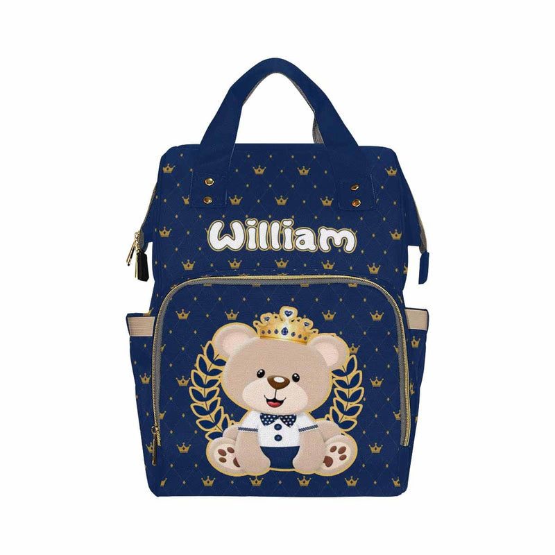 Custom Name Crown Bear Navy Blue Diaper Bag Backpack Kid's School Bag