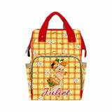 Custom Name Yellow Lattice Diaper Bag Backpack Kid's School Bag