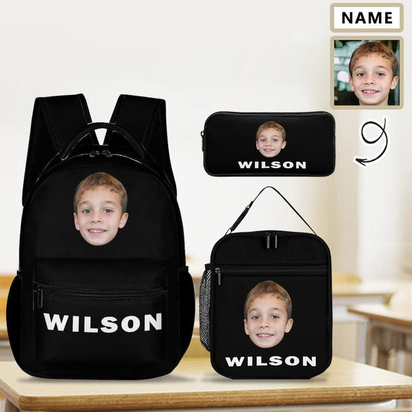 Custom Face&Name 3 in 1 Personalized School Backpack School Lunch Bag Pencil Case