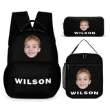 Custom Face&Name 3 in 1 Personalized School Backpack School Lunch Bag Pencil Case