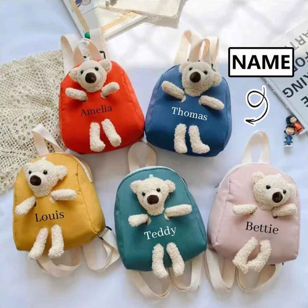 Personalised Kid's Bear Backpack Custom Any Name Plush Bear Bag Boys and Girls Toddler School Bag Animal Bag Girls Gifts