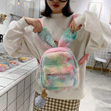 Personalized Name Cute Kawaii Plush Bunny Backpack Faux Fur Mini Backpack Rabbit Ear Women Travel Shoulder Bags Plush Backpack