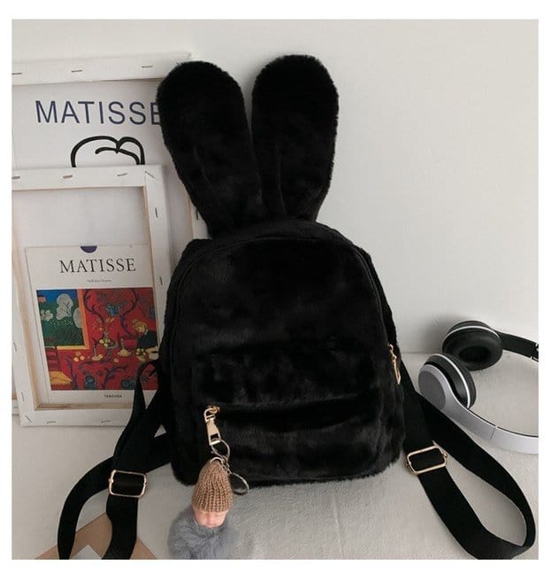 Personalized Name Cute Kawaii Plush Bunny Backpack Faux Fur Mini Backpack Rabbit Ear Women Travel Shoulder Bags Plush Backpack