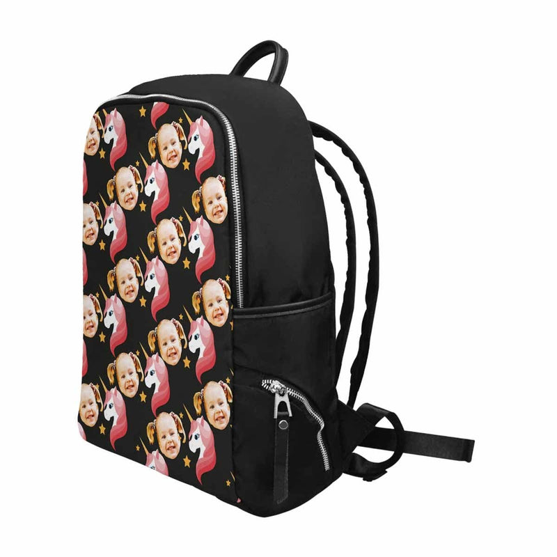 Custom Face Unicorn Black School Bag