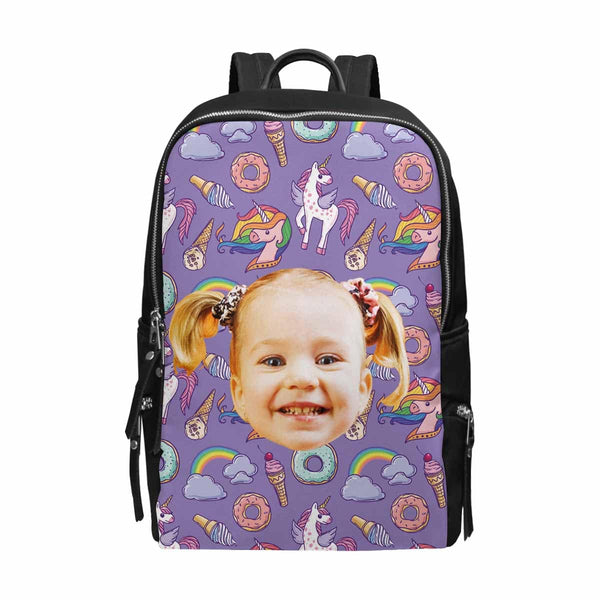 Custom Face Unicorn Rainbow School Bag