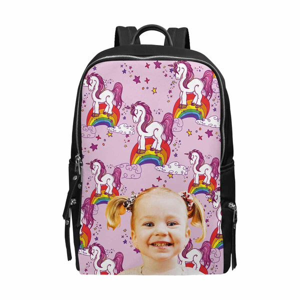 Custom Face Unicorn Rainbow School Bag