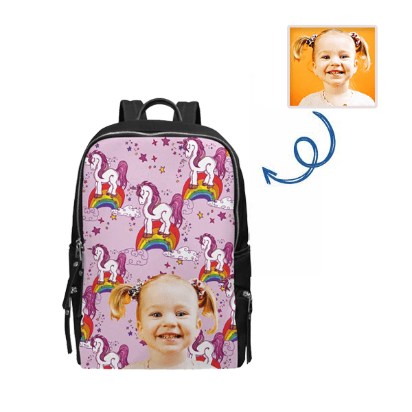 Custom Face Unicorn Rainbow School Bag