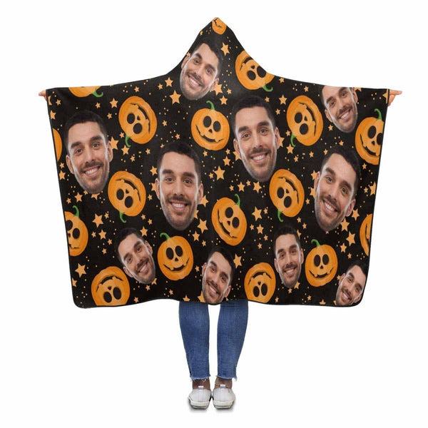 Custom Face Pumpkin Halloween Hooded Blanket