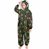 [Thick Soft Fabric] Funny Flannel Fleece Adult Onesie Pajamas Custom Face Christmas Tree Lights Printed Jumpsuit Homewear