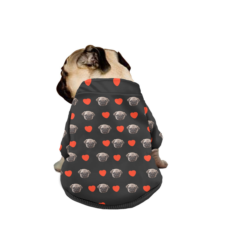 Custom Face Red Heart Black Pet Sweatshirt With Zipper Personalized Pet Clothes For Dog Cat