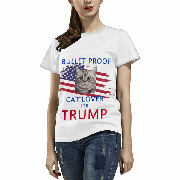 【Made In USA】Custom Pet Cat Face  USA Election Trump T-Shirt Personalized Election Tee for Pet Lovers