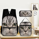 Custom Big Funny Face 3 in 1 Personalized School Backpack School Lunch Bag Pencil Case - YesCustom