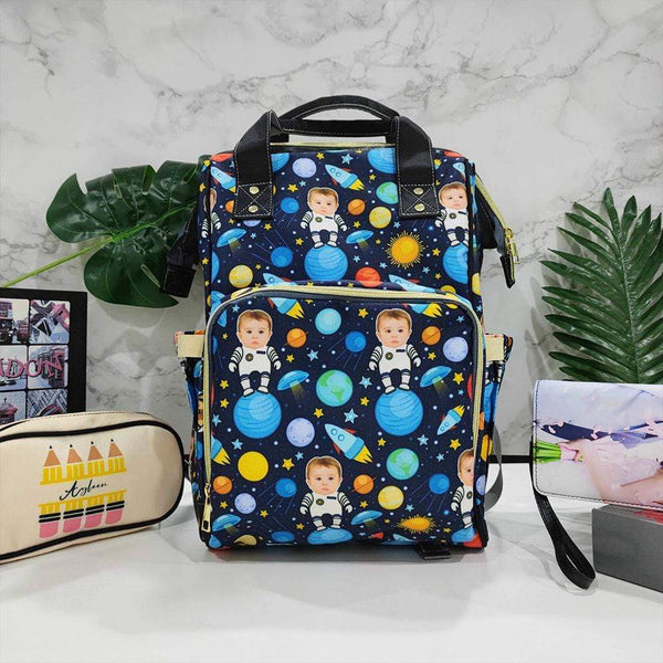 Custom Custom Face Astronaut Blue Black Diaper Bag Backpack Kid's School Bag - YesCustom