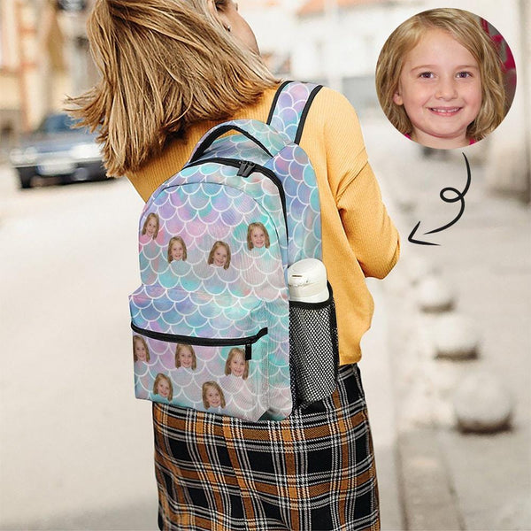 Custom Custom Face Colorful Mermaid Children's Backpack - YesCustom