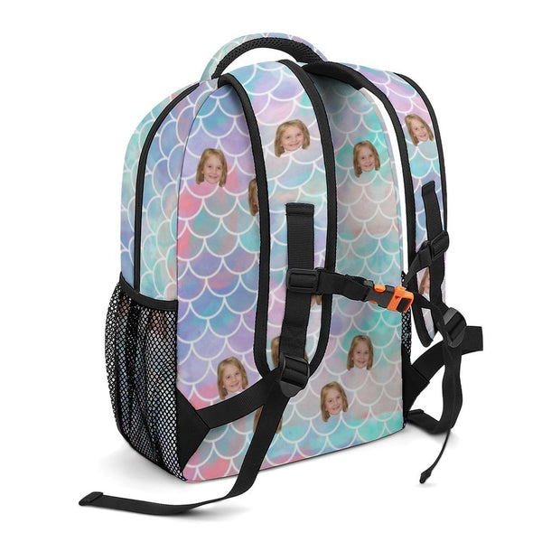 Custom Custom Face Colorful Mermaid Children's Backpack - YesCustom