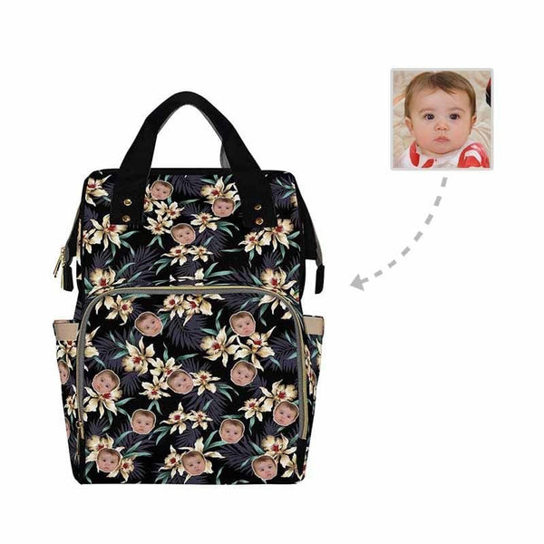 Custom Custom Face Flower Black Diaper Bag Backpack Kid's School Bag - YesCustom