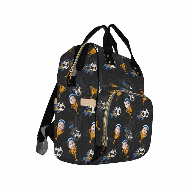 Custom Custom Face Football Black Diaper Bag Backpack Kid's School Bag - YesCustom