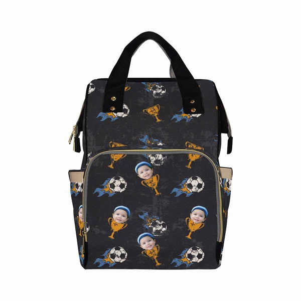 Custom Custom Face Football Black Diaper Bag Backpack Kid's School Bag - YesCustom