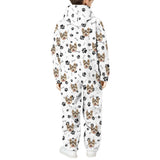 [Thick Soft Fabric] Funny Flannel Fleece Adult Onesie Pajamas Custom Pet Face Dog Bones Jumpsuit Homewear