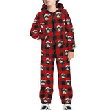 [Thick Soft Fabric] Funny Flannel Fleece Adult Onesie Pajamas Custom Face Christmas Red and Black Plaid Jumpsuit Homewear