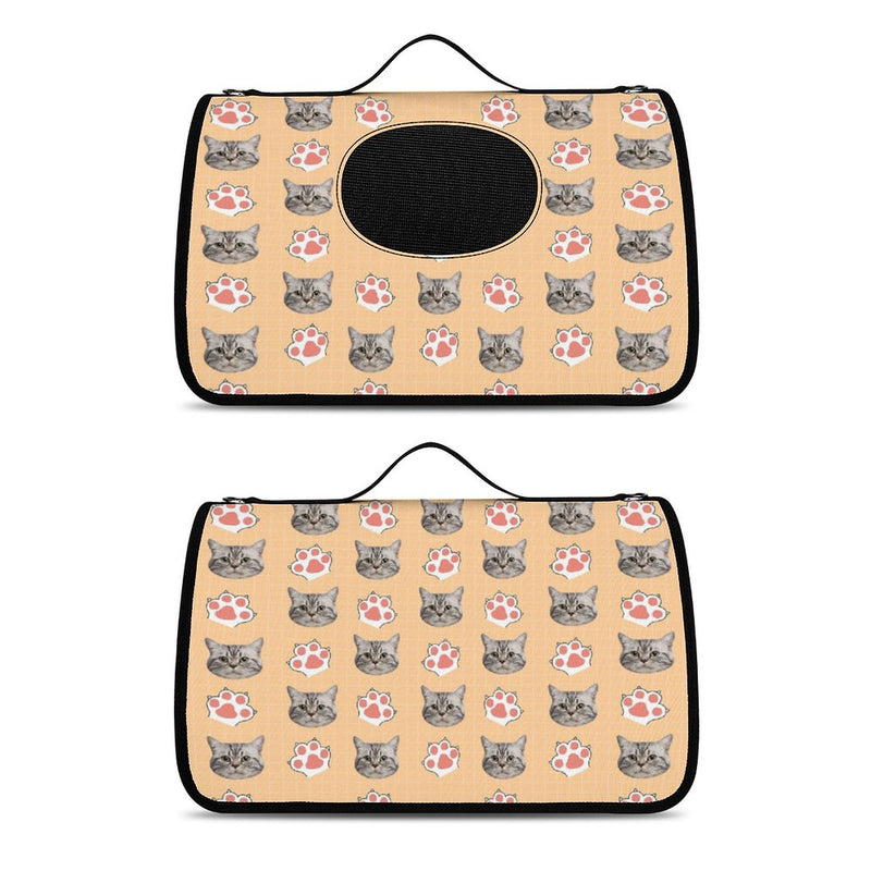 Custom Face Orange Paws Pet Handbag Personalized Dog Cat Carrier