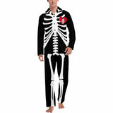 FacePajamas Pajama Shirt&Pajama Pants-Custom Face Pajamas Halloween Skeleton Men's Sleepwear Personalized Photo Men's V-Neck Long Pajama Set