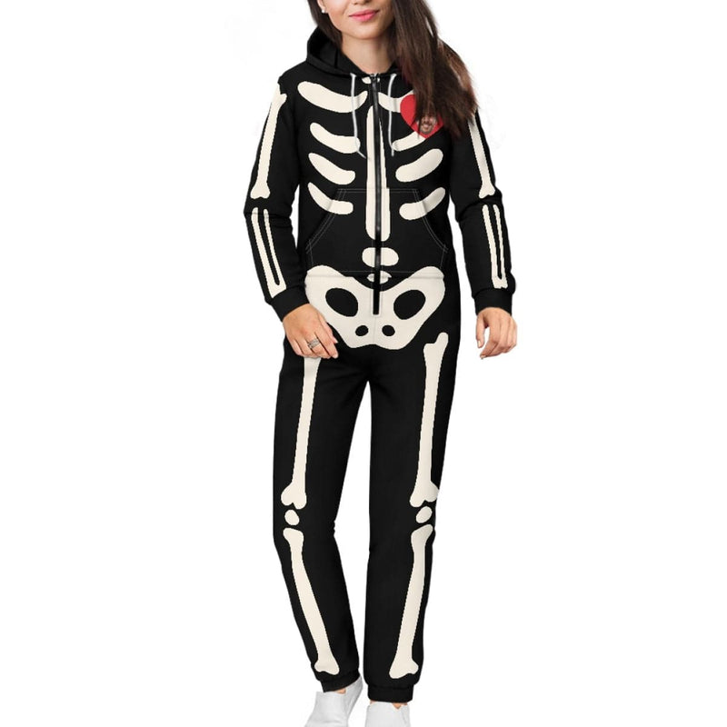 Halloween Custom Face Bones Family Hooded Onesie Jumpsuits with Pocket Personalized Zip One-piece Pajamas for Adult kids